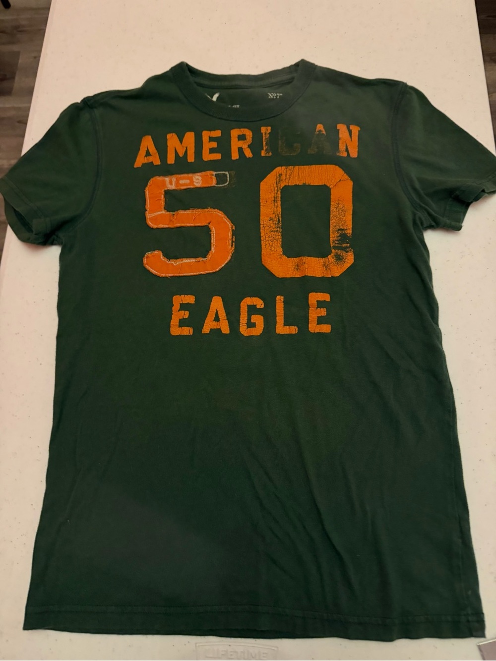 American Eagle Outfitters Green Short-Sleeve Tee with Orange Graphic